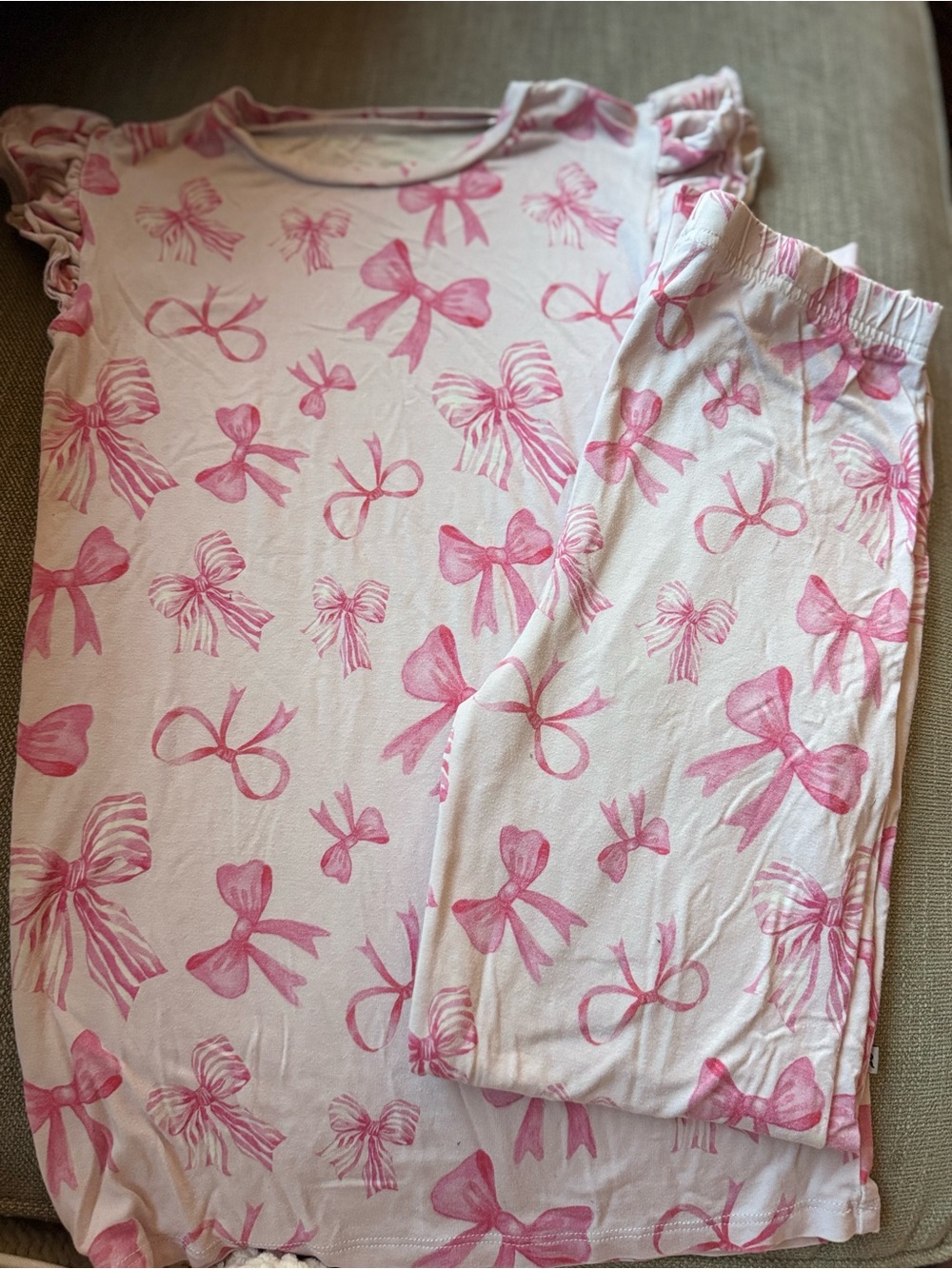 Girls Pink Bow-Print Short Sleeve Pajama Set